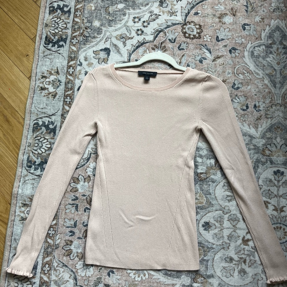 Light Pink Ribbed Long Sleeve Sweater